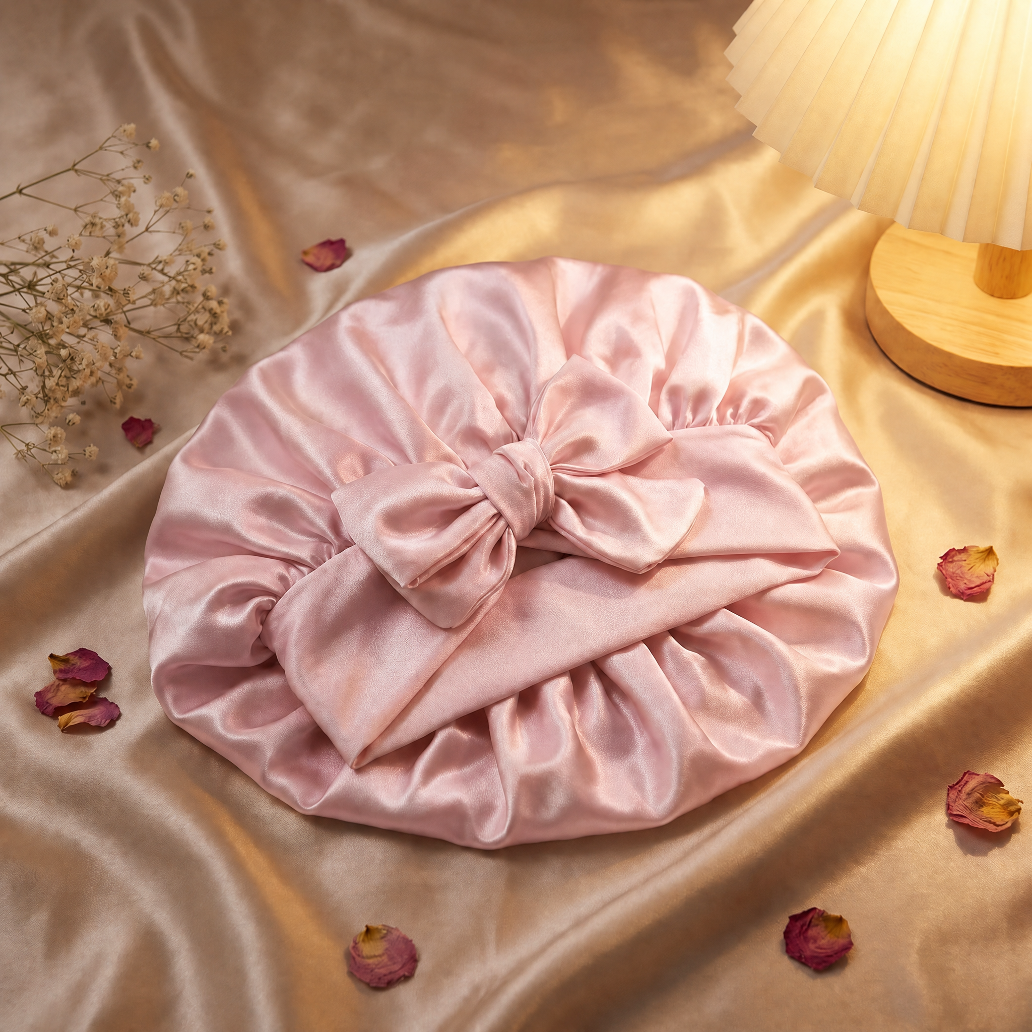 Bonnet de nuit Lunae en satin rose poudré