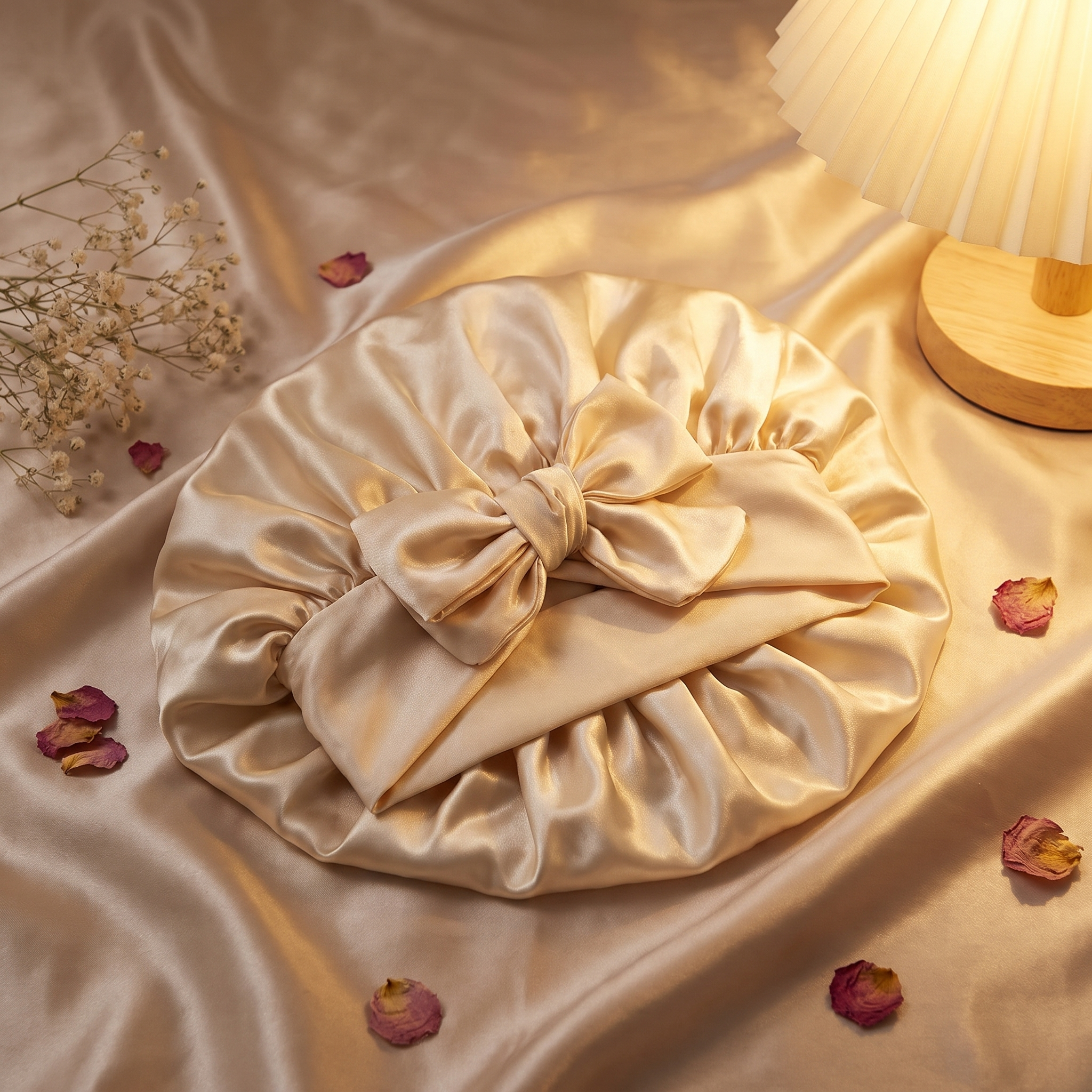 Bonnet de nuit Lunae en satin champagne